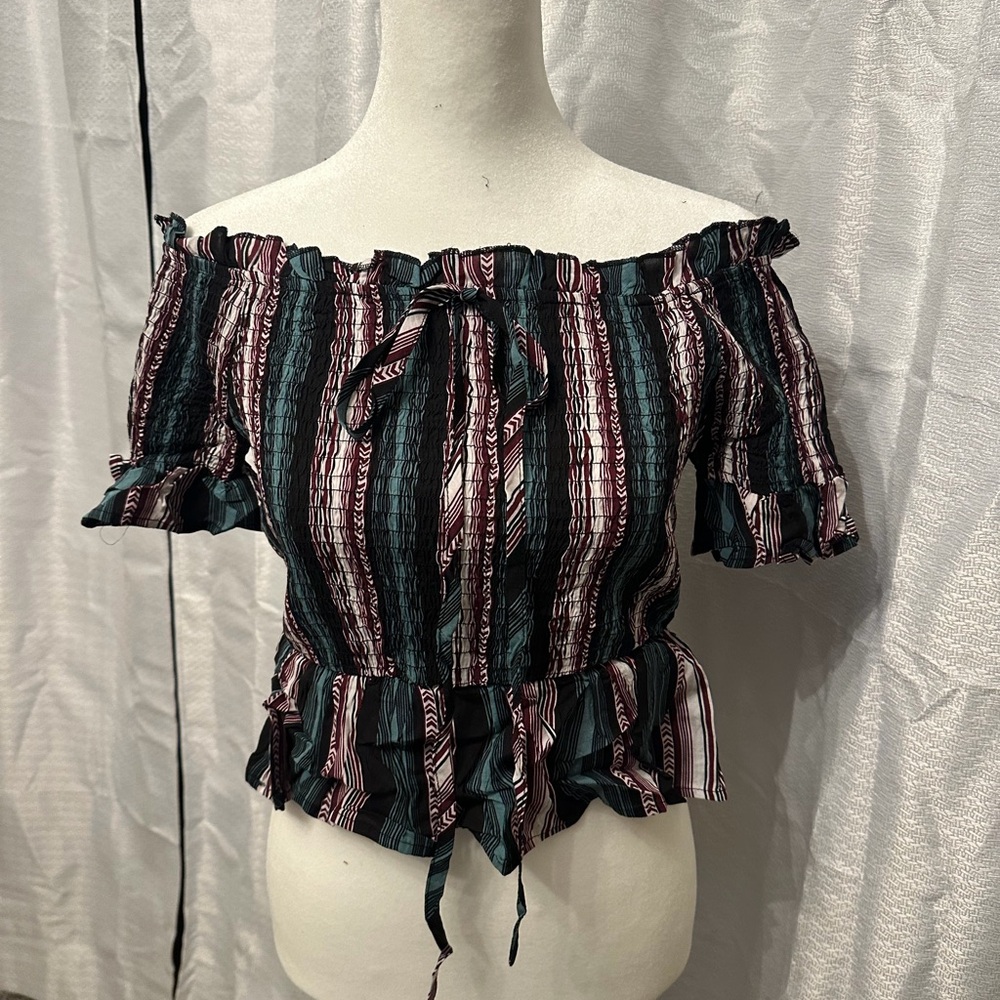 Striped Off-Shoulder Ruffle Top